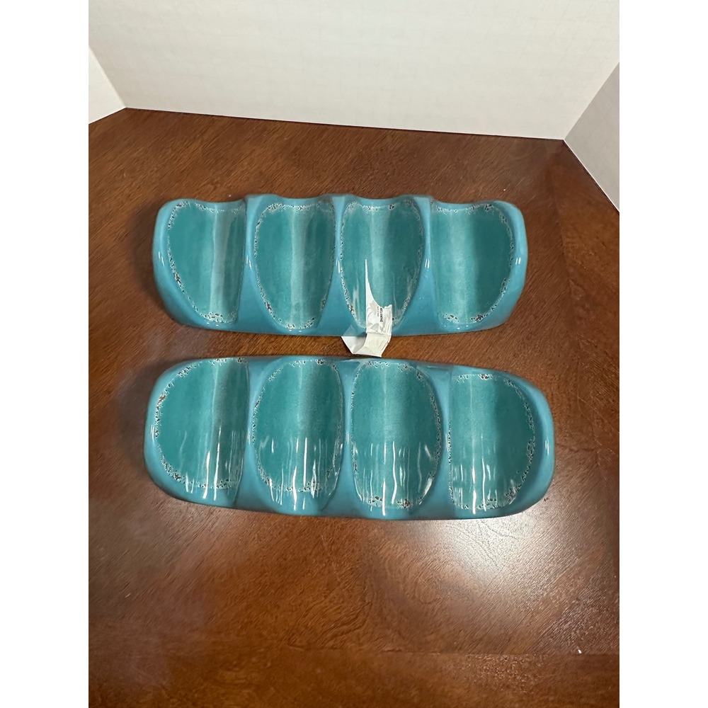 Tommy Bahama Taco Holder Set Unisex OS Teal New Melamine Reversible Coastal